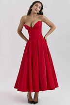 Women's Black Strapless Corset Bodice Fit-and-Flare Dress Sweetheart Neck Party & Night Out 4