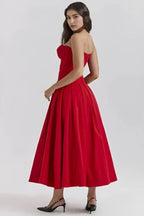 Women's Black Strapless Corset Bodice Fit-and-Flare Dress Sweetheart Neck Party & Night Out 5