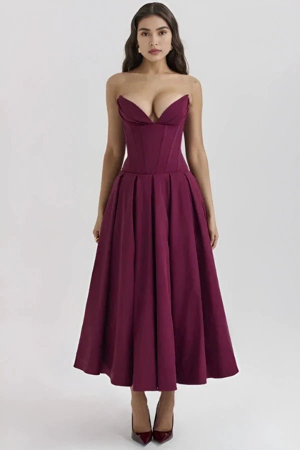 Women's Black Strapless Corset Bodice Fit-and-Flare Dress Sweetheart Neck Party & Night Out 7