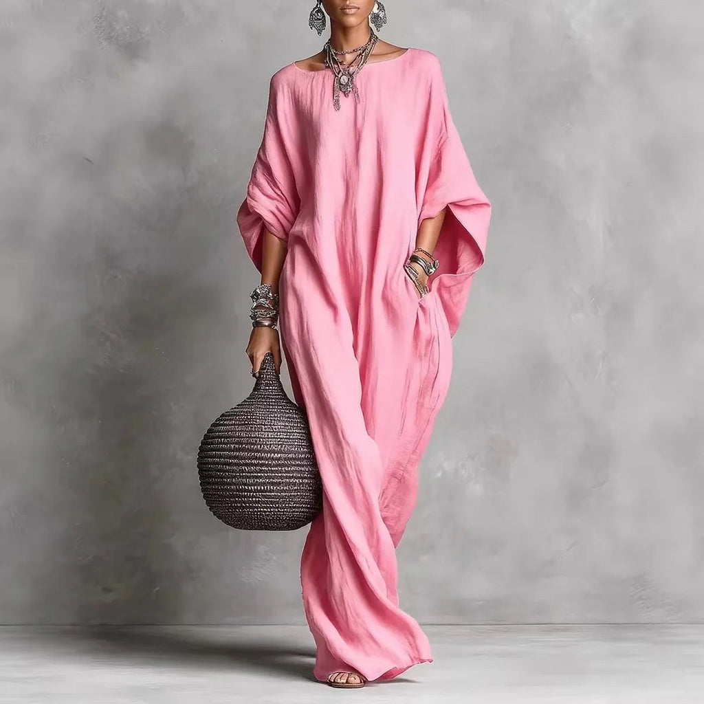 Women’s Spring Summer Long Sleeve Maxi Dress – Casual Loose Fit Round Neck Big Hem Holiday Party Dress 0