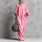 Women’s Spring Summer Long Sleeve Maxi Dress – Casual Loose Fit Round Neck Big Hem Holiday Party Dress 0