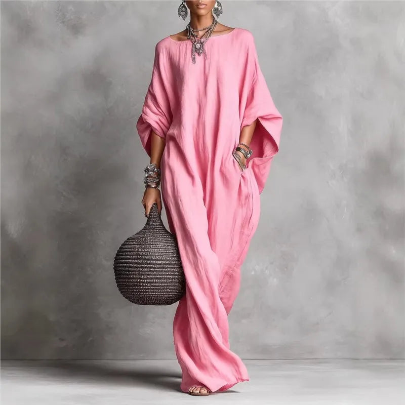 Women’s Spring Summer Long Sleeve Maxi Dress – Casual Loose Fit Round Neck Big Hem Holiday Party Dress 3