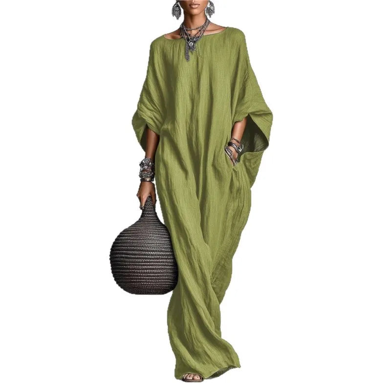 Women’s Spring Summer Long Sleeve Maxi Dress – Casual Loose Fit Round Neck Big Hem Holiday Party Dress 6